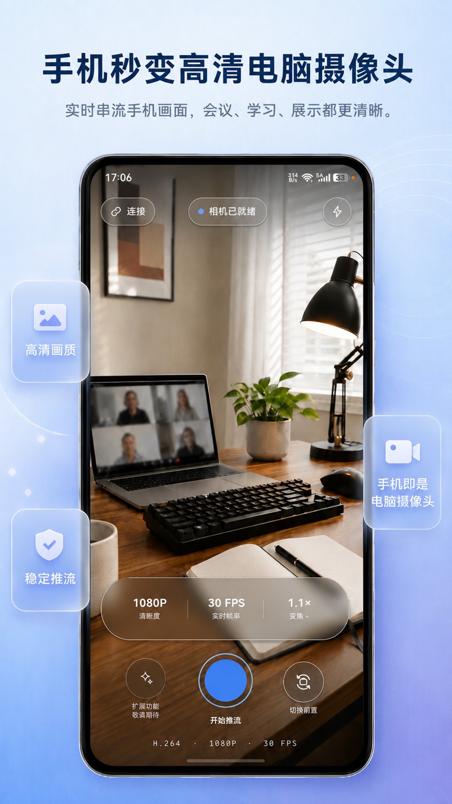 CamStream 用于电脑视频会议的界面示意